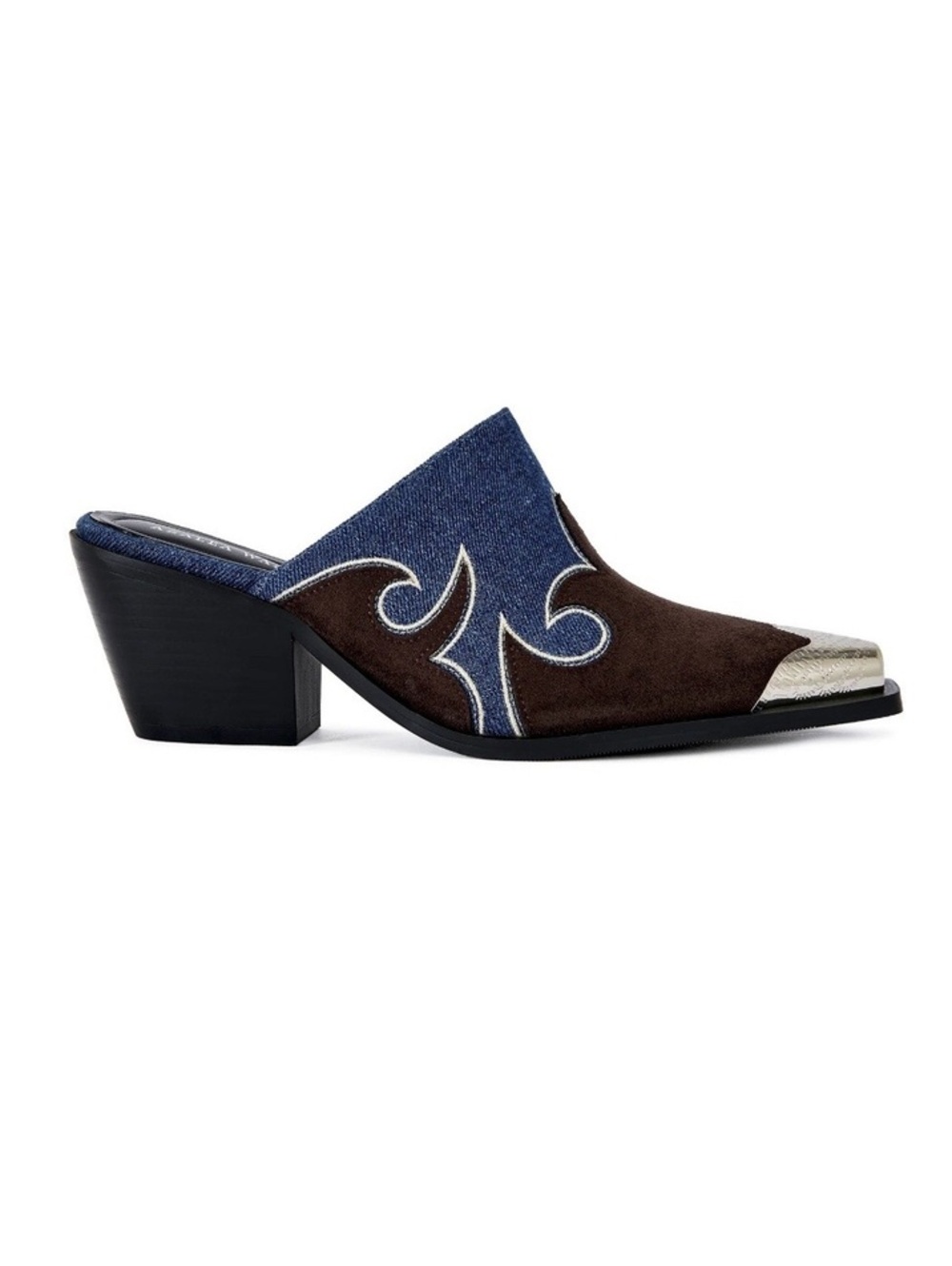 AZALEA WANG Cecily denim western mule metal toe